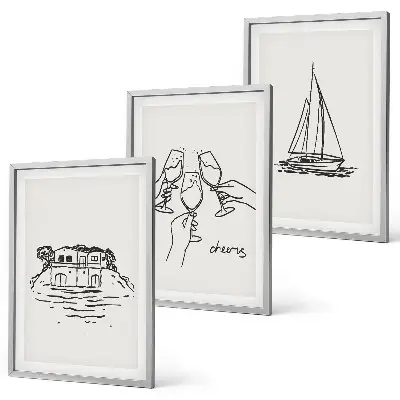 Juego de 3 cuadros brindis con velero frente al mar