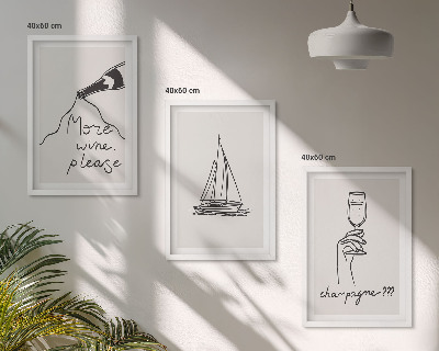Set de 3 cuadros para salón Dibujo lineal de una copa de velero para vino
