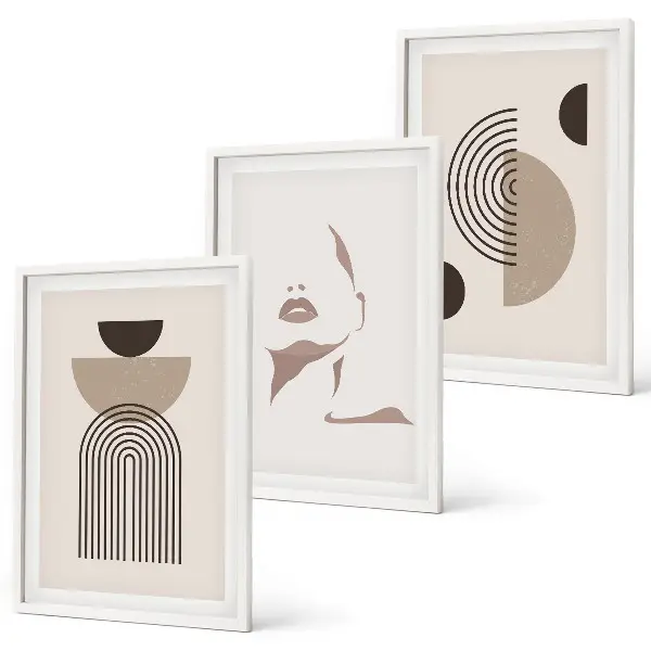 Juego de 3 cuadros diseño de formas abstractas y rostro