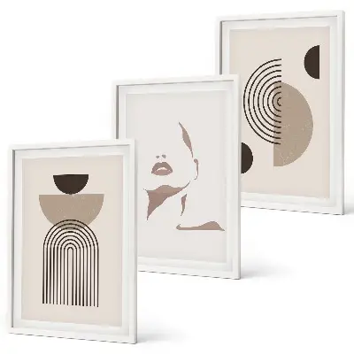 Juego de 3 cuadros diseño de formas abstractas y rostro