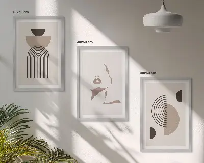 Juego de 3 cuadros diseño de formas abstractas y rostro