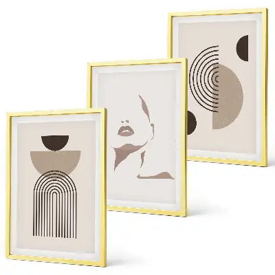 Juego de 3 cuadros diseño de formas abstractas y rostro