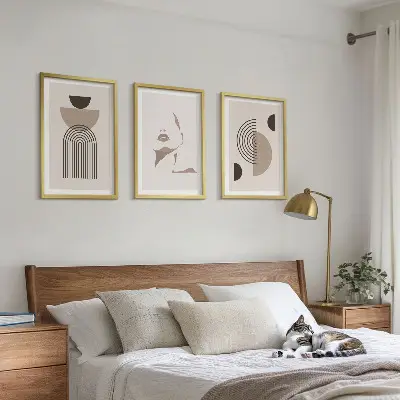 Juego de 3 cuadros diseño de formas abstractas y rostro
