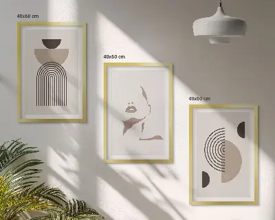 Juego de 3 cuadros diseño de formas abstractas y rostro