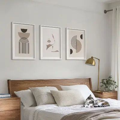 Juego de 3 cuadros diseño de formas abstractas y rostro