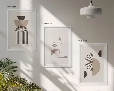 Juego de 3 cuadros diseño de formas abstractas y rostro