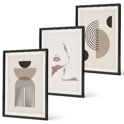 Juego de 3 cuadros diseño de formas abstractas y rostro