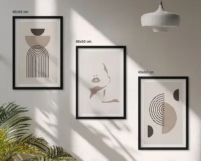 Juego de 3 cuadros diseño de formas abstractas y rostro
