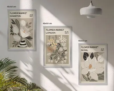 Set de 3 cuadros para salón con diseño de flores retro de ciudades de todo el mundo