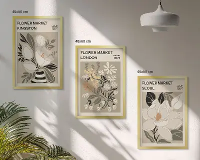 Set de 3 cuadros para salón con diseño de flores retro de ciudades de todo el mundo