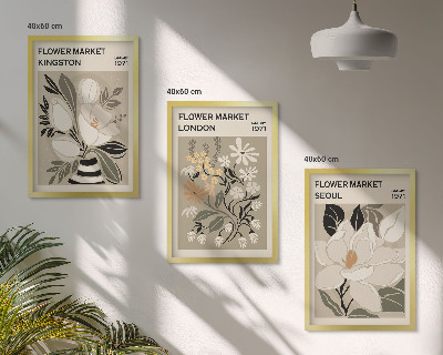 Set de 3 cuadros para salón Flores retro de ciudades de todo el mundo