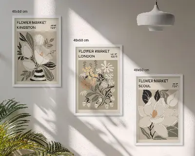 Set de 3 cuadros para salón con diseño de flores retro de ciudades de todo el mundo