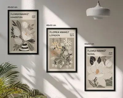 Set de 3 cuadros para salón con diseño de flores retro de ciudades de todo el mundo
