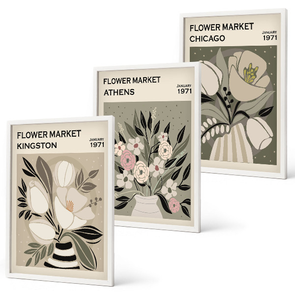 Juego de 3 cuadros Arreglos florales retro