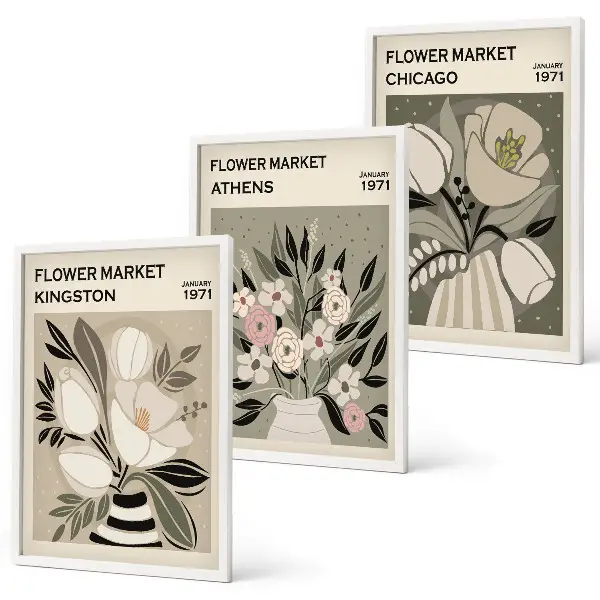 Arreglos florales retro juego de 3 cuadros