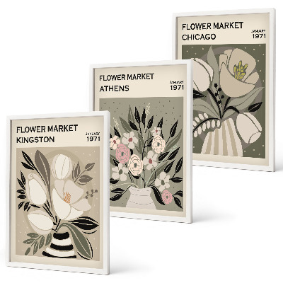 Juego de 3 cuadros Arreglos florales retro