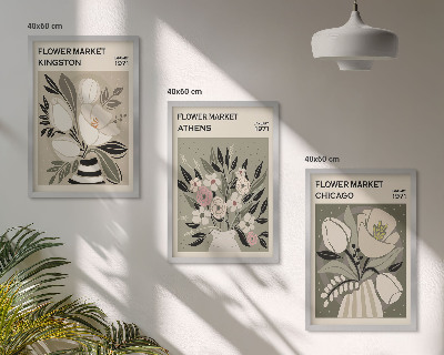Juego de 3 cuadros Arreglos florales retro