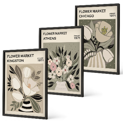 Juego de 3 cuadros Arreglos florales retro