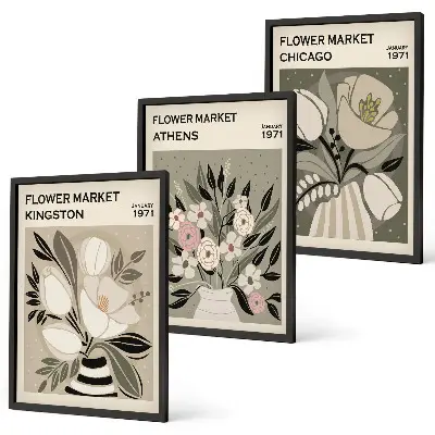 Arreglos florales retro juego de 3 cuadros