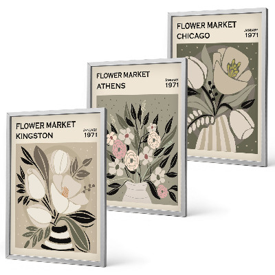 Juego de 3 cuadros Arreglos florales retro