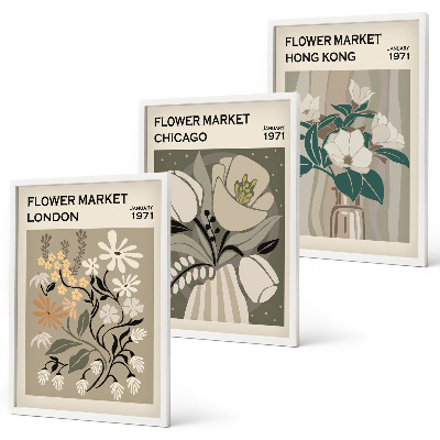 Set de 3 cuadros para salón Ferias de flores en Londres, Chicago y Hong Kong