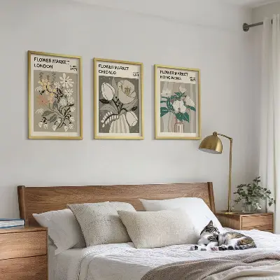 Set de 3 cuadros para salón con motivos de ferias de flores en Londres, Chicago y Hong Kong