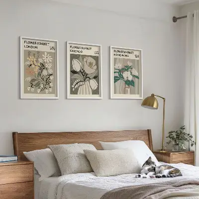 Set de 3 cuadros para salón con motivos de ferias de flores en Londres, Chicago y Hong Kong