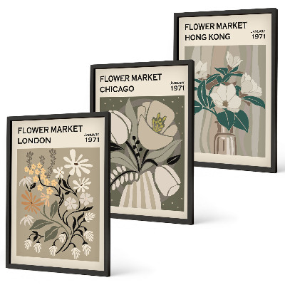 Set de 3 cuadros para salón Ferias de flores en Londres, Chicago y Hong Kong