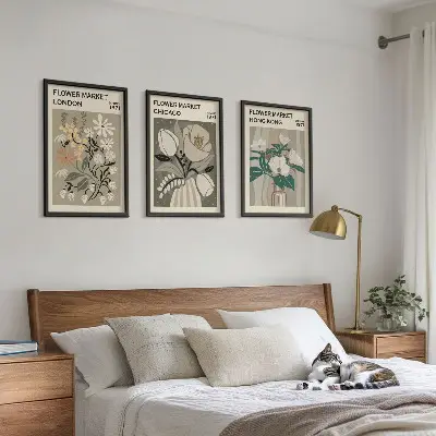 Set de 3 cuadros para salón con motivos de ferias de flores en Londres, Chicago y Hong Kong