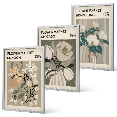 Set de 3 cuadros para salón Ferias de flores en Londres, Chicago y Hong Kong