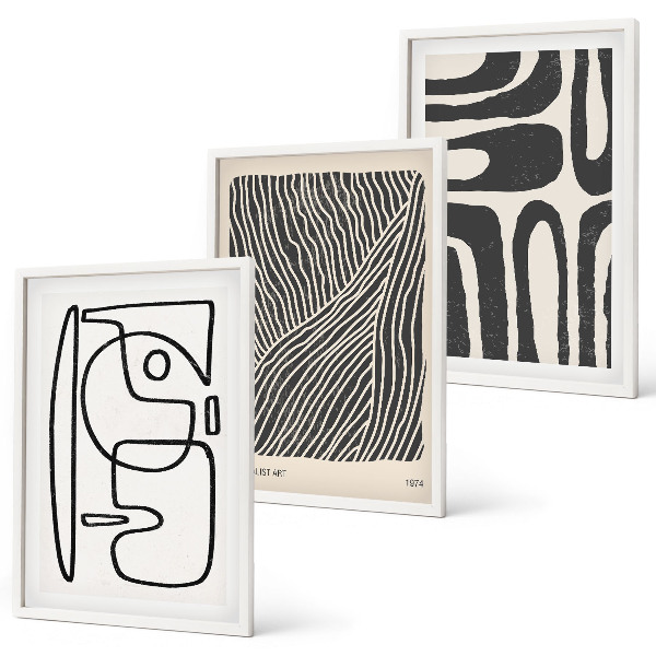Set de 3 cuadros para salón Patrones abstractos, líneas y texturas