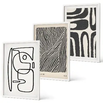 Set de 3 cuadros para salón con diseño de patrones abstractos, líneas y texturas