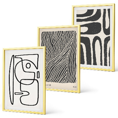 Set de 3 cuadros para salón Patrones abstractos, líneas y texturas