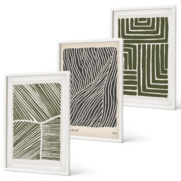 Juego de 3 cuadros Patrones, líneas, formas, verde