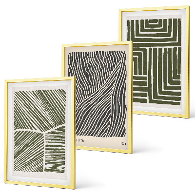 Juego de 3 cuadros Patrones, líneas, formas, verde