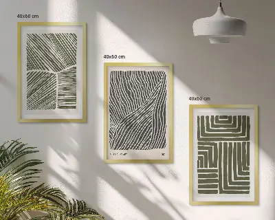 Juego de 3 cuadros con diseño de patrones, líneas y formas en color verde