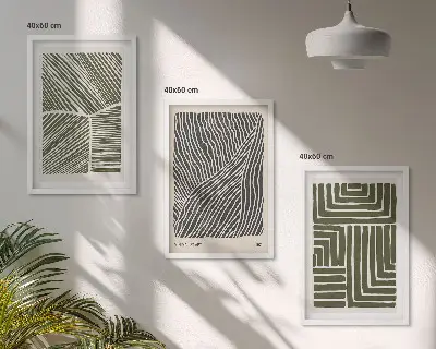 Juego de 3 cuadros con diseño de patrones, líneas y formas en color verde