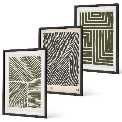 Juego de 3 cuadros Patrones, líneas, formas, verde