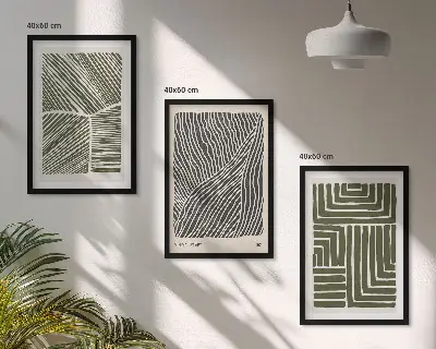 Juego de 3 cuadros con diseño de patrones, líneas y formas en color verde