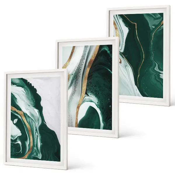 Set de 3 cuadros para salón con motivos de pintura abstracta en color verde