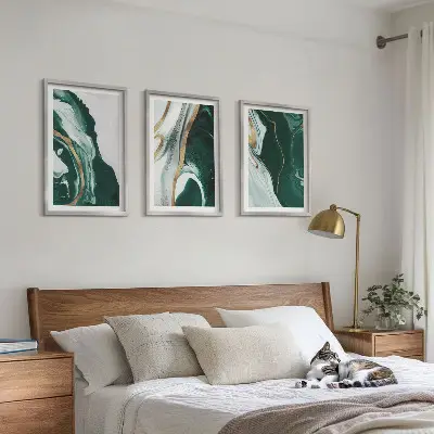 Set de 3 cuadros para salón con motivos de pintura abstracta en color verde