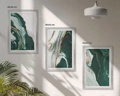 Set de 3 cuadros para salón con motivos de pintura abstracta en color verde