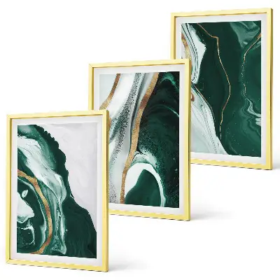 Set de 3 cuadros para salón con motivos de pintura abstracta en color verde