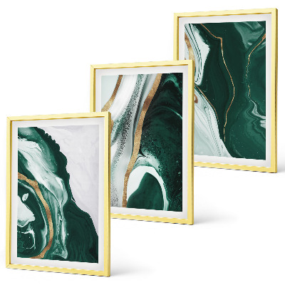 Set de 3 cuadros para salón patrones abstractos de pintura verde