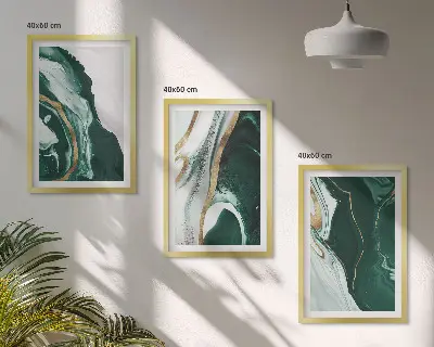 Set de 3 cuadros para salón con motivos de pintura abstracta en color verde