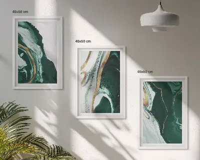 Set de 3 cuadros para salón con motivos de pintura abstracta en color verde