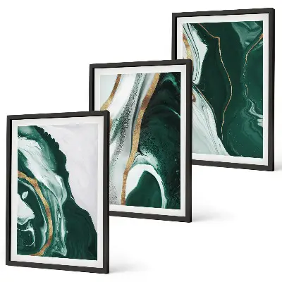 Set de 3 cuadros para salón con motivos de pintura abstracta en color verde