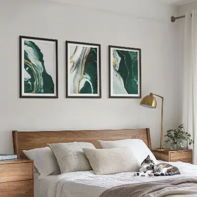 Set de 3 cuadros para salón con motivos de pintura abstracta en color verde