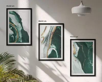Set de 3 cuadros para salón con motivos de pintura abstracta en color verde