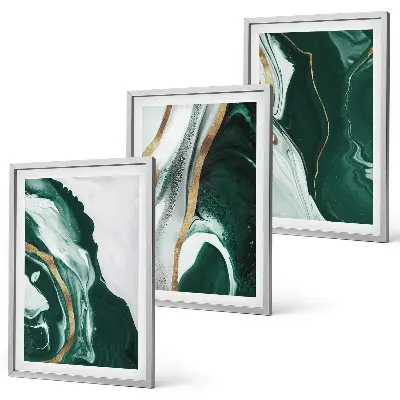 Set de 3 cuadros para salón con motivos de pintura abstracta en color verde